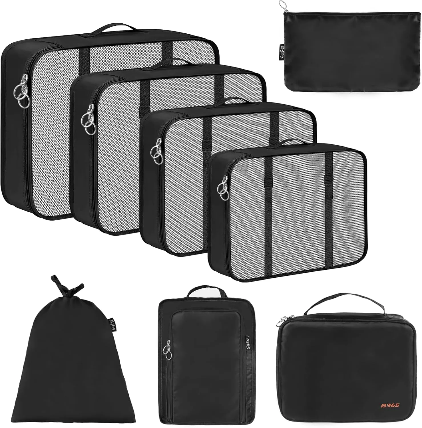 Packing Cubes, 8 Set Packing Cubes for Suitcases - Travel Bag for Travel Size Essentials Accessories, Compression Storage Shoe Bag, Clothing Underwear Bag, for Man & Women