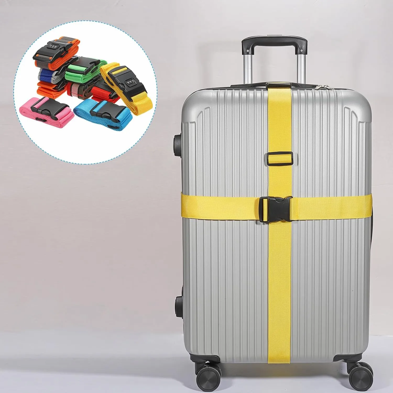 PATIKIL Luggage Straps, Suitcase Straps Adjustable Luggage Belts Strap with Combination Lock for Luggage Suitcases Travel, Light Blue