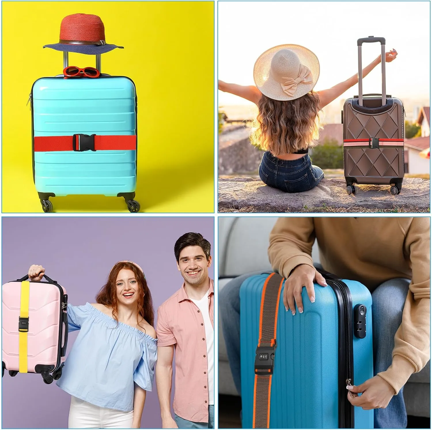 PATIKIL Luggage Straps, Suitcase Straps Adjustable Luggage Belts Strap with Combination Lock for Luggage Suitcases Travel, Light Blue