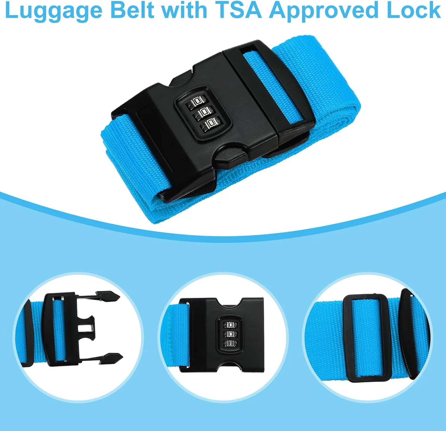 PATIKIL Luggage Straps, Suitcase Straps Adjustable Luggage Belts Strap with Combination Lock for Luggage Suitcases Travel, Light Blue