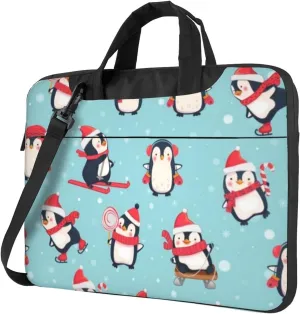 Penguin Winter Christmas Modern 13-15.6 Inch Laptop Bag For Man And Women, Computer Messenger Bag, Trendy Shoulder Strap Design