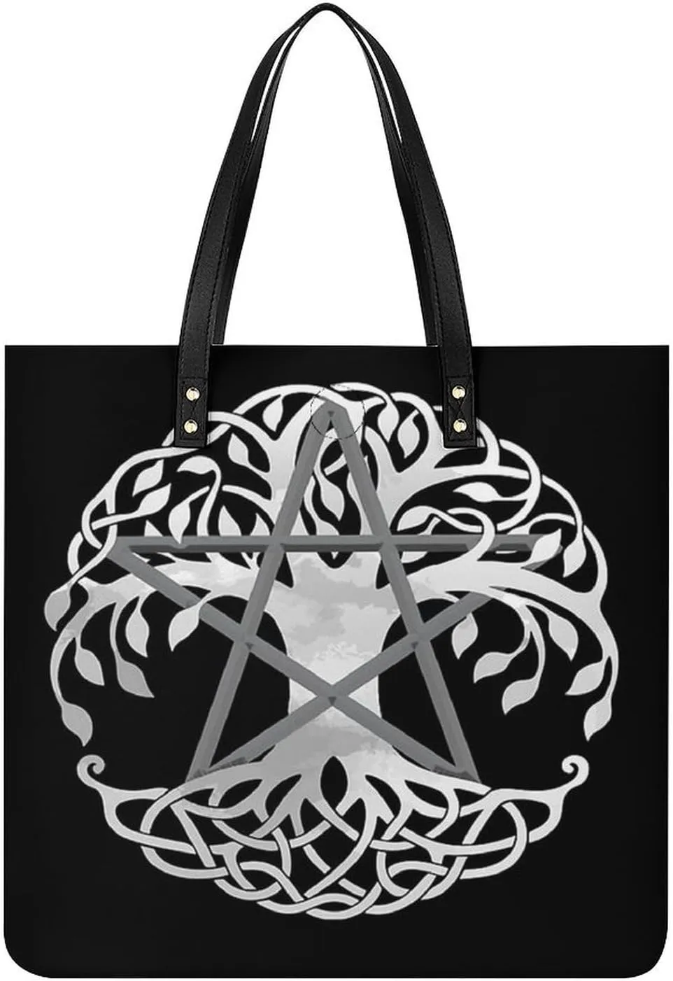 Pentacle Witch Modern Pagan Wicca Witchcraft Women Tote Bags Top Handle Satchel Handbags PU Faux Leather Tassel Shoulder Purse