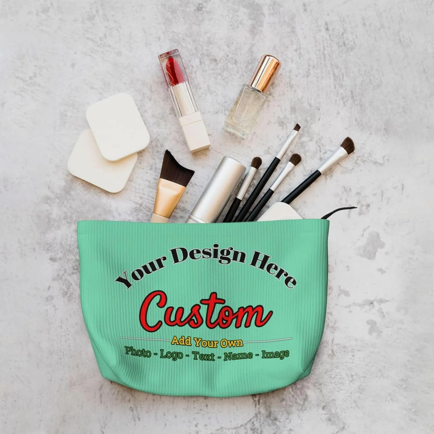 Personalized Custom Makeup Bag Add Your Own Photo Text Name Logo Image Cosmetic Bags Light Green Customized Gift Women