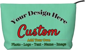 Personalized Custom Makeup Bag Add Your Own Photo Text Name Logo Image Cosmetic Bags Light Green Customized Gift Women