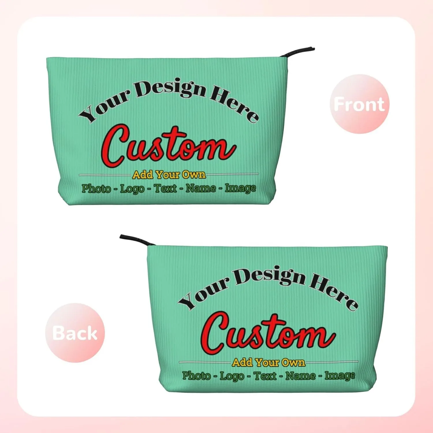 Personalized Custom Makeup Bag Add Your Own Photo Text Name Logo Image Cosmetic Bags Light Green Customized Gift Women