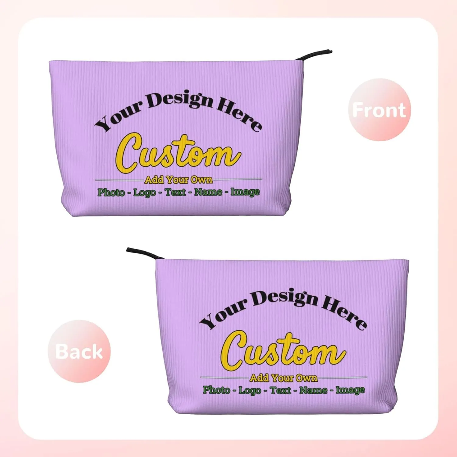 Personalized Custom Makeup Bag Add Your Own Photo Text Name Logo Image Cosmetic Bags Light Purple Customized Gift Women