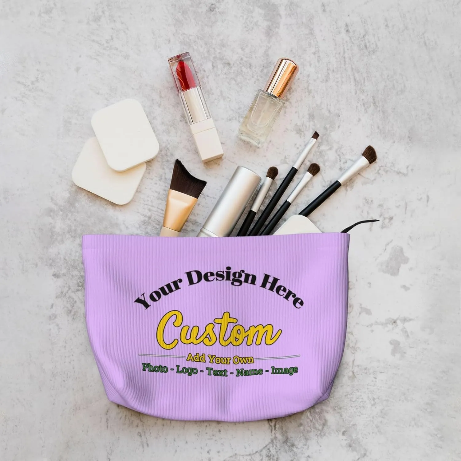 Personalized Custom Makeup Bag Add Your Own Photo Text Name Logo Image Cosmetic Bags Light Purple Customized Gift Women