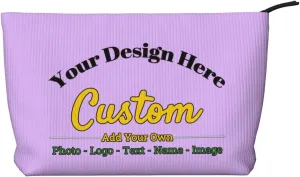 Personalized Custom Makeup Bag Add Your Own Photo Text Name Logo Image Cosmetic Bags Light Purple Customized Gift Women