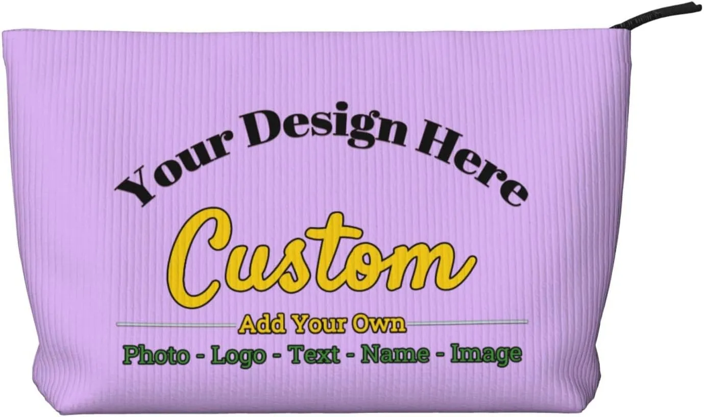 Personalized Custom Makeup Bag Add Your Own Photo Text Name Logo Image Cosmetic Bags Light Purple Customized Gift Women