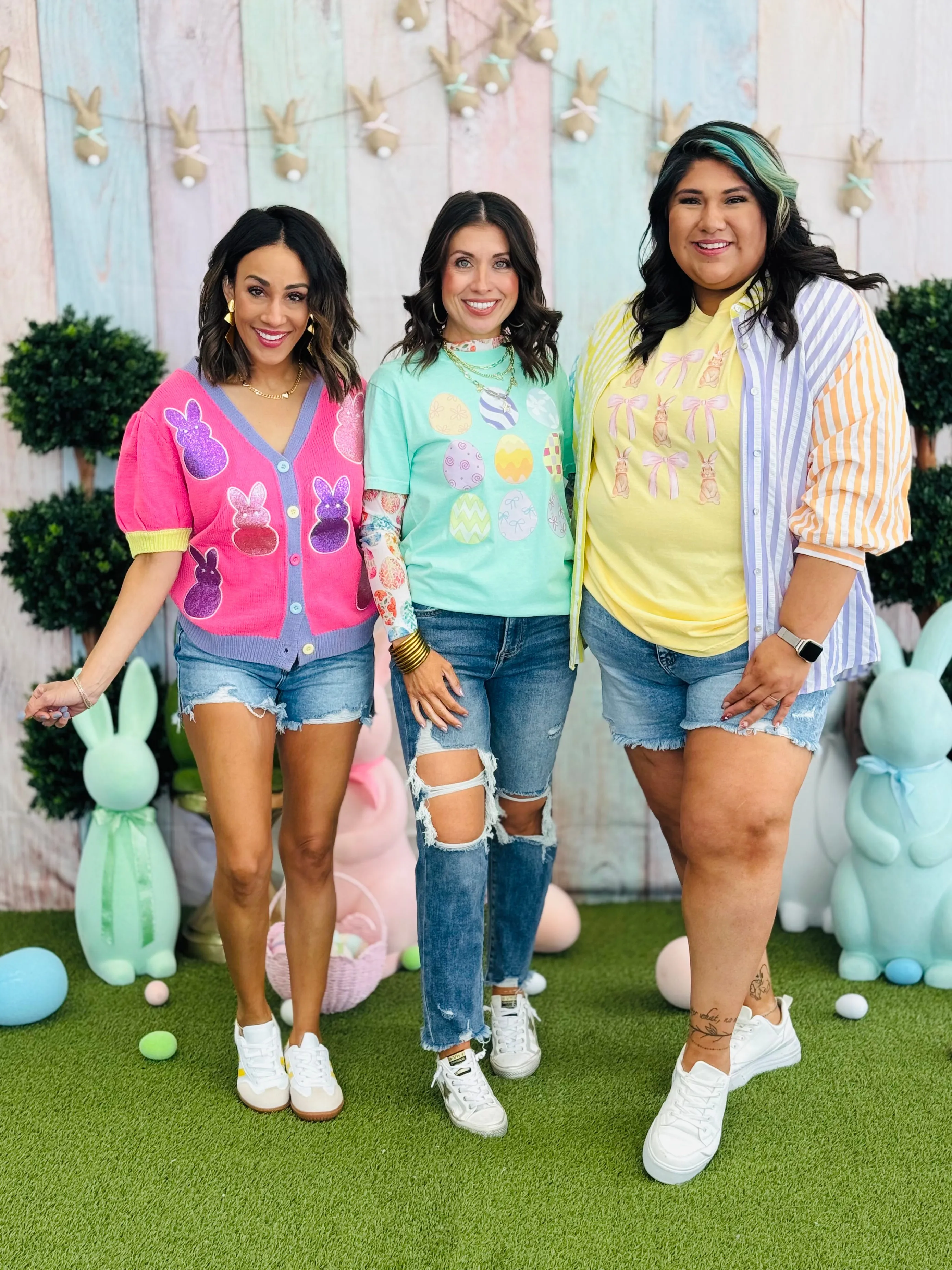 Pink Bunny Patch Puff Sleeve Cardigan (Reg. & Plus)