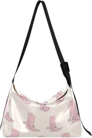 Pink Cowboy Cowgirl Boots Hobo Crossbody Bags for Women Leather Large Shoulder Bag Cross Body Cute Trendy Trendy Womens Tote Bags Handbag for Travel Shopping