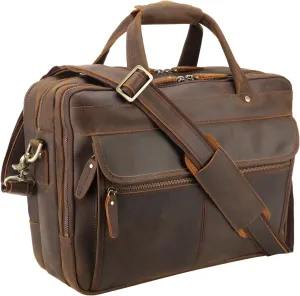 Polare Modern Attach Style 15.7" Full Grain Italian Leather Laptop Business Briefcase for Men