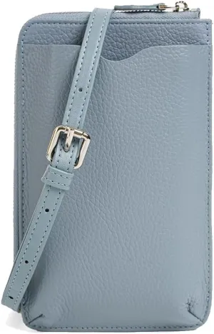 PORRASSO Genuine Leather Phone Bag Crossbody Wallet Women Purse Shoulder Bag with 8 Card Slots Satchel Light Blue