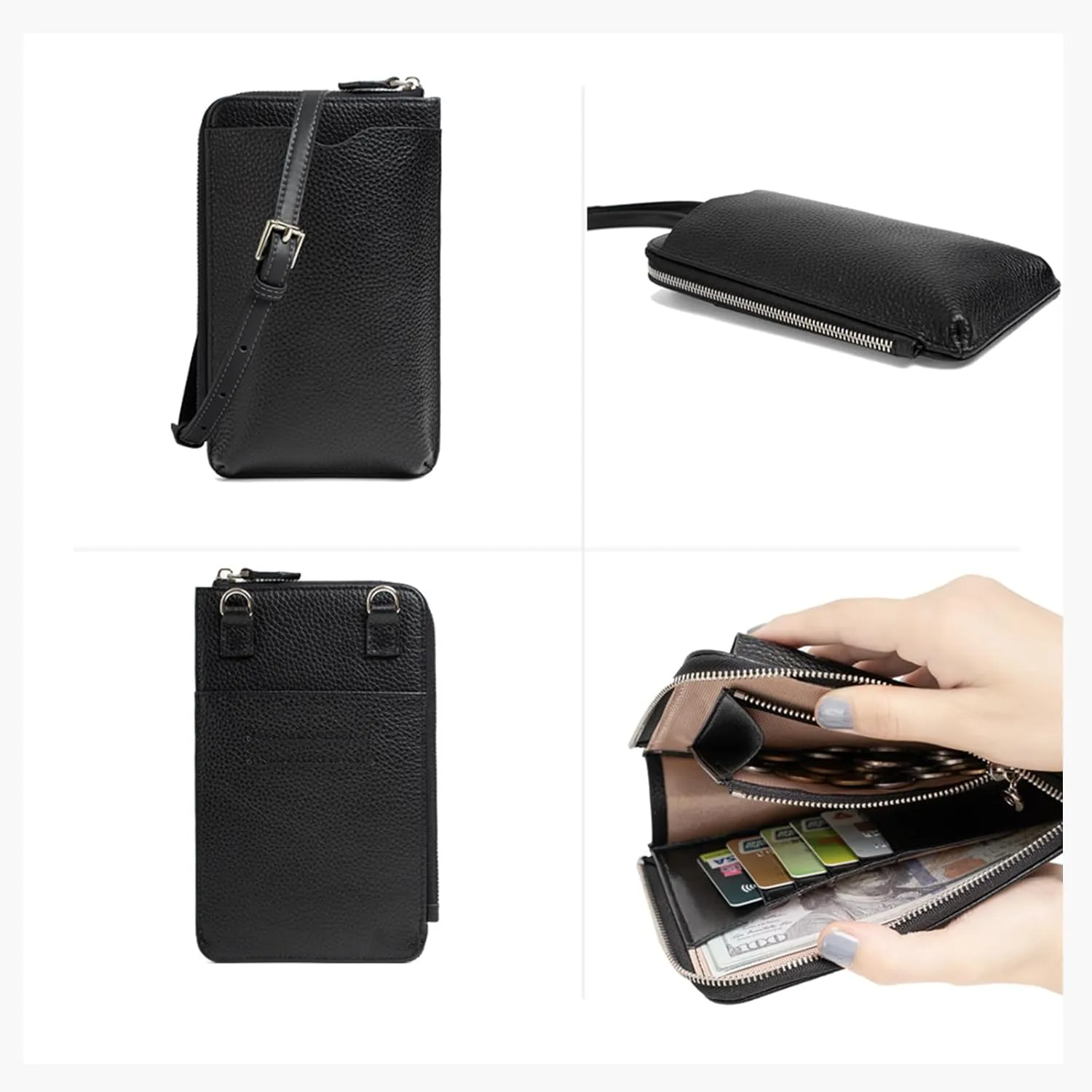 PORRASSO Genuine Leather Phone Bag Crossbody Wallet Women Purse Shoulder Bag with 8 Card Slots Satchel Light Purple