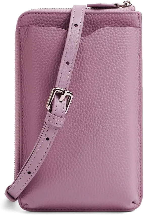 PORRASSO Genuine Leather Phone Bag Crossbody Wallet Women Purse Shoulder Bag with 8 Card Slots Satchel Light Purple