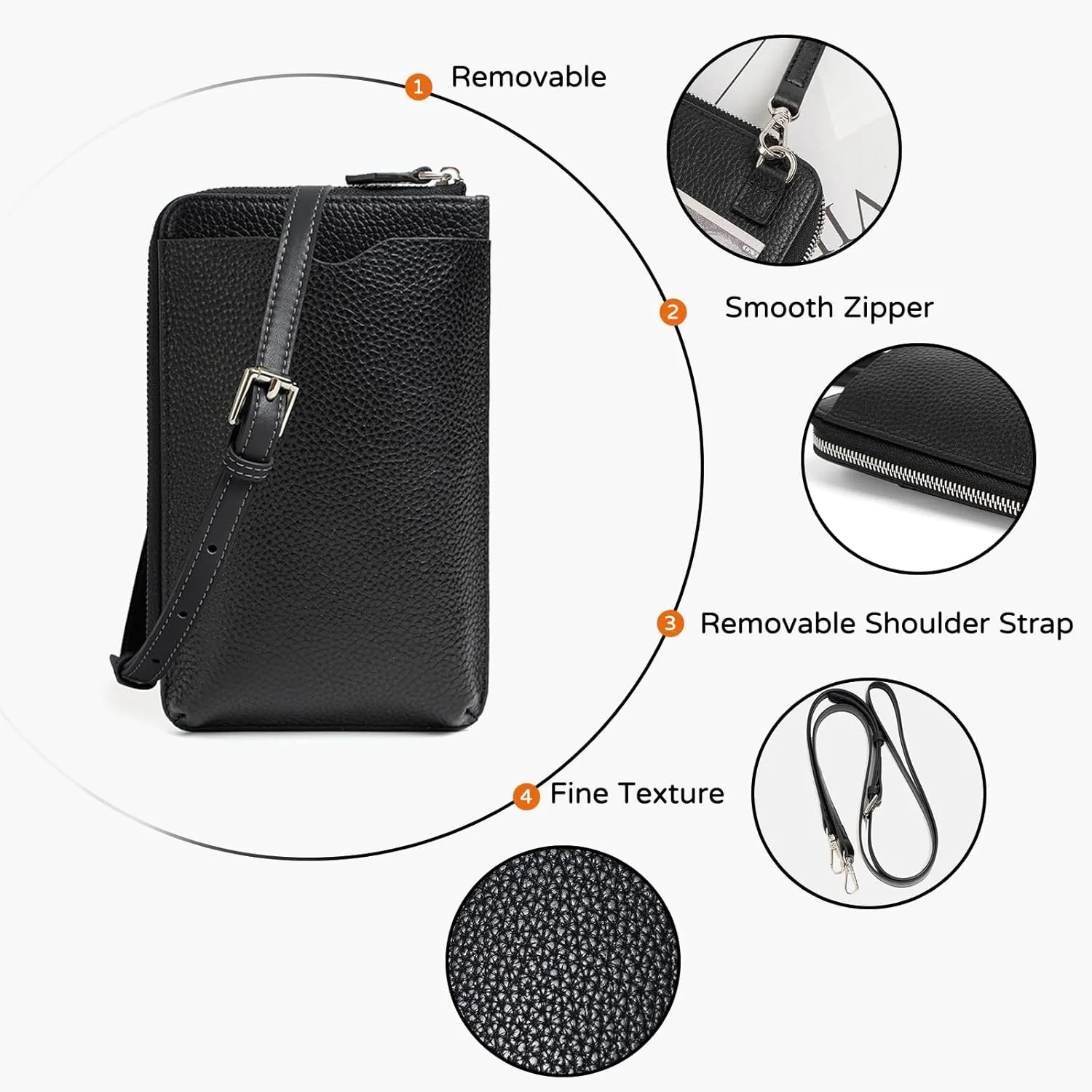 PORRASSO Genuine Leather Phone Bag Crossbody Wallet Women Purse Shoulder Bag with 8 Card Slots Satchel Light Purple