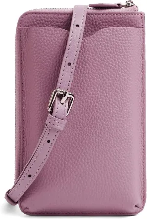 PORRASSO Genuine Leather Phone Bag Crossbody Wallet Women Purse Shoulder Bag with 8 Card Slots Satchel Light Purple