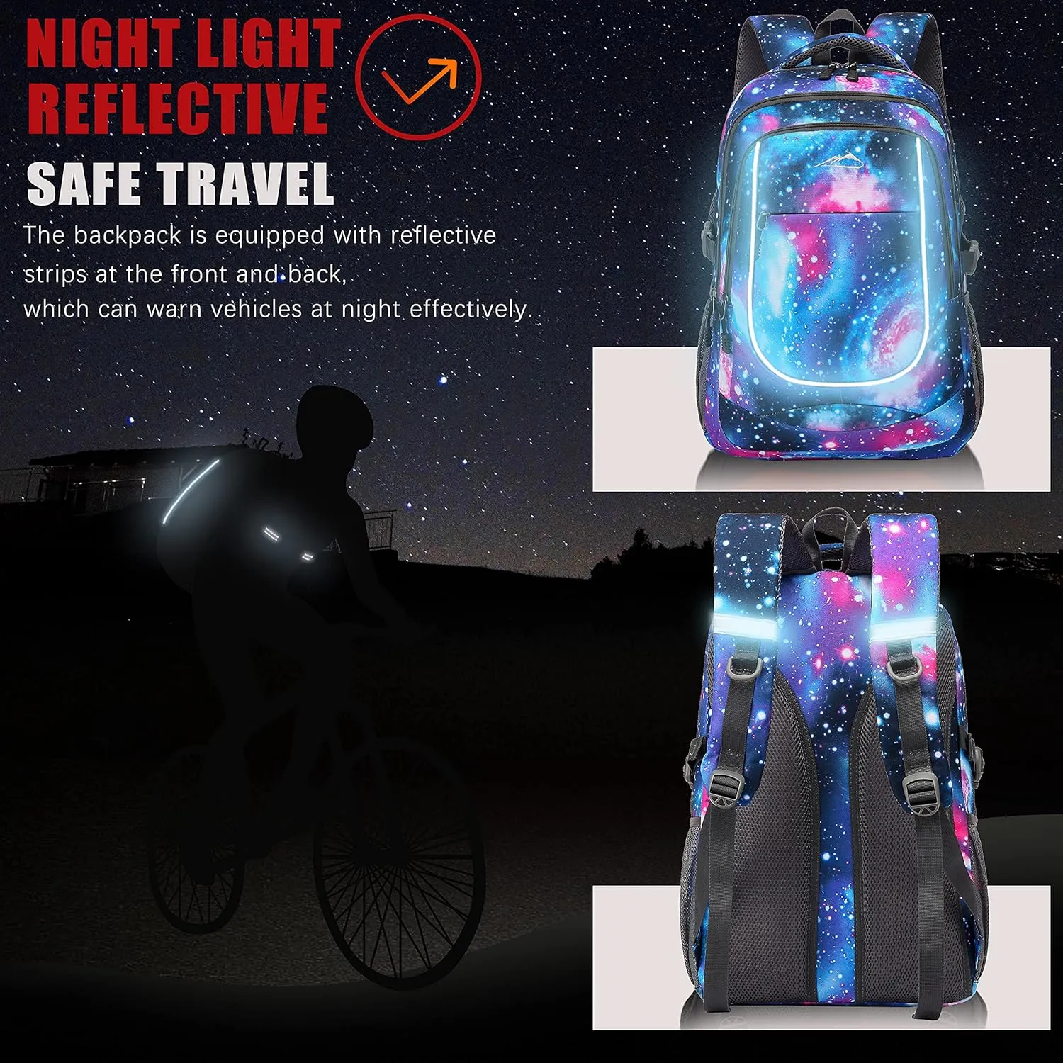 ProEtrade Extra Large Backpack Bookbag for College Travel Laptop Business Hiking Backpack Fit Laptop Up to 17 Inch Sturdy Multi Compartment Gifts for Men Women Night Light Reflective (Light Galaxy)