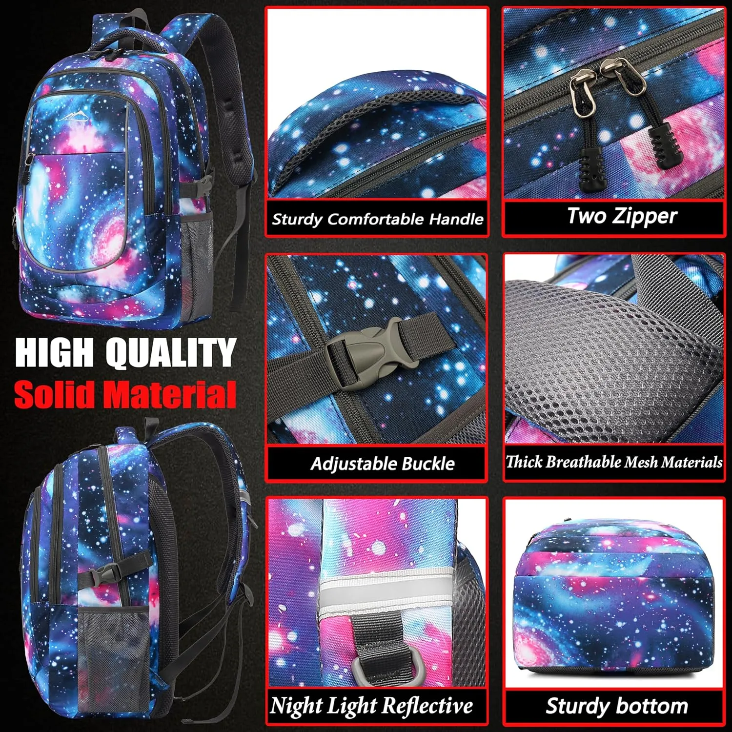 ProEtrade Extra Large Backpack Bookbag for College Travel Laptop Business Hiking Backpack Fit Laptop Up to 17 Inch Sturdy Multi Compartment Gifts for Men Women Night Light Reflective (Light Galaxy)