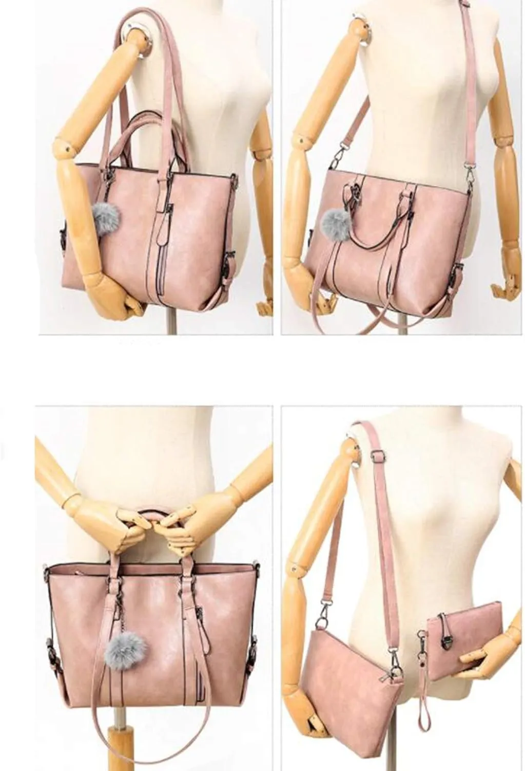 PU Leather Tote Hobo for Women Shoulder Crossbody Bags Elegant 4pcs Satchel Clutches Wallets