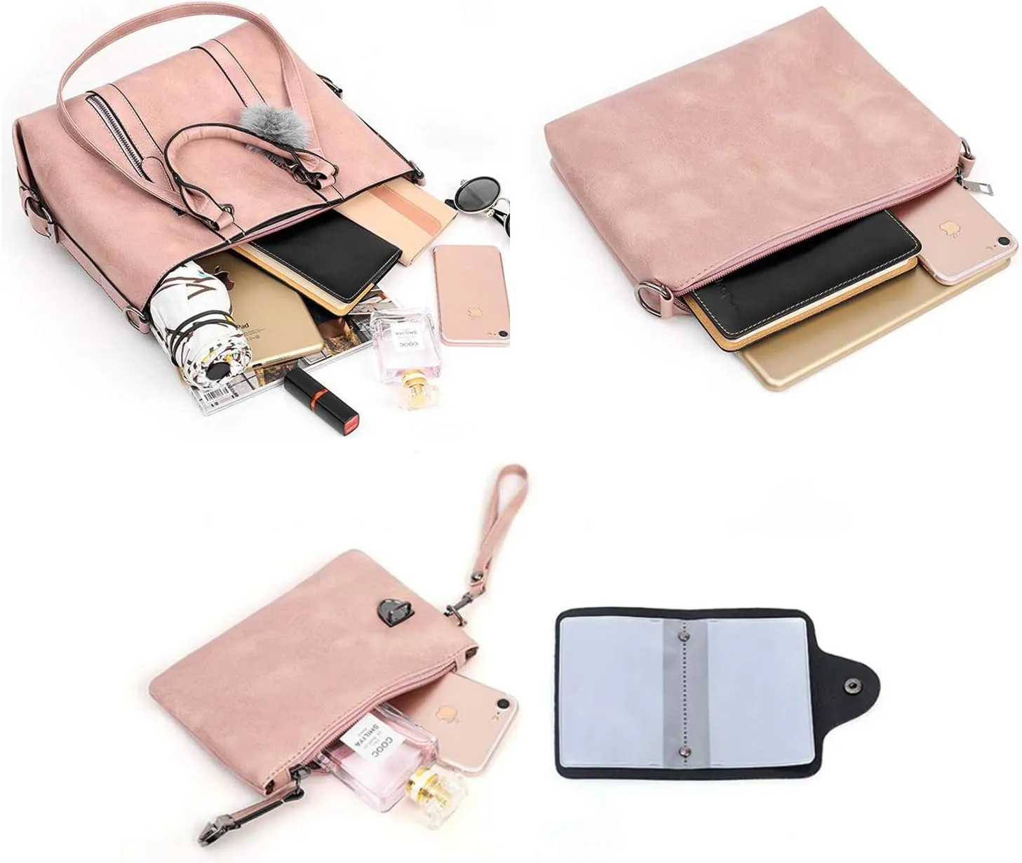 PU Leather Tote Hobo for Women Shoulder Crossbody Bags Elegant 4pcs Satchel Clutches Wallets