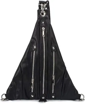Punk Crossbody Bags for Women Steel Master Black Leather Waist Pack Light Tactical Backpack