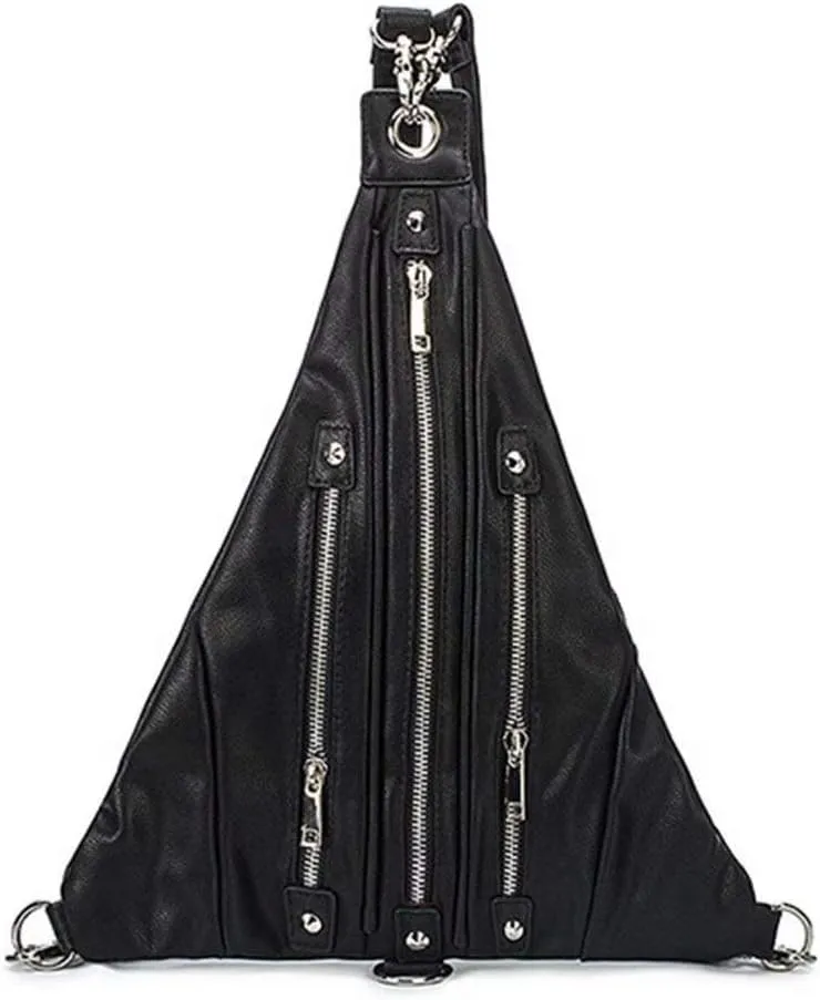 Punk Crossbody Bags for Women Steel Master Black Leather Waist Pack Light Tactical Backpack