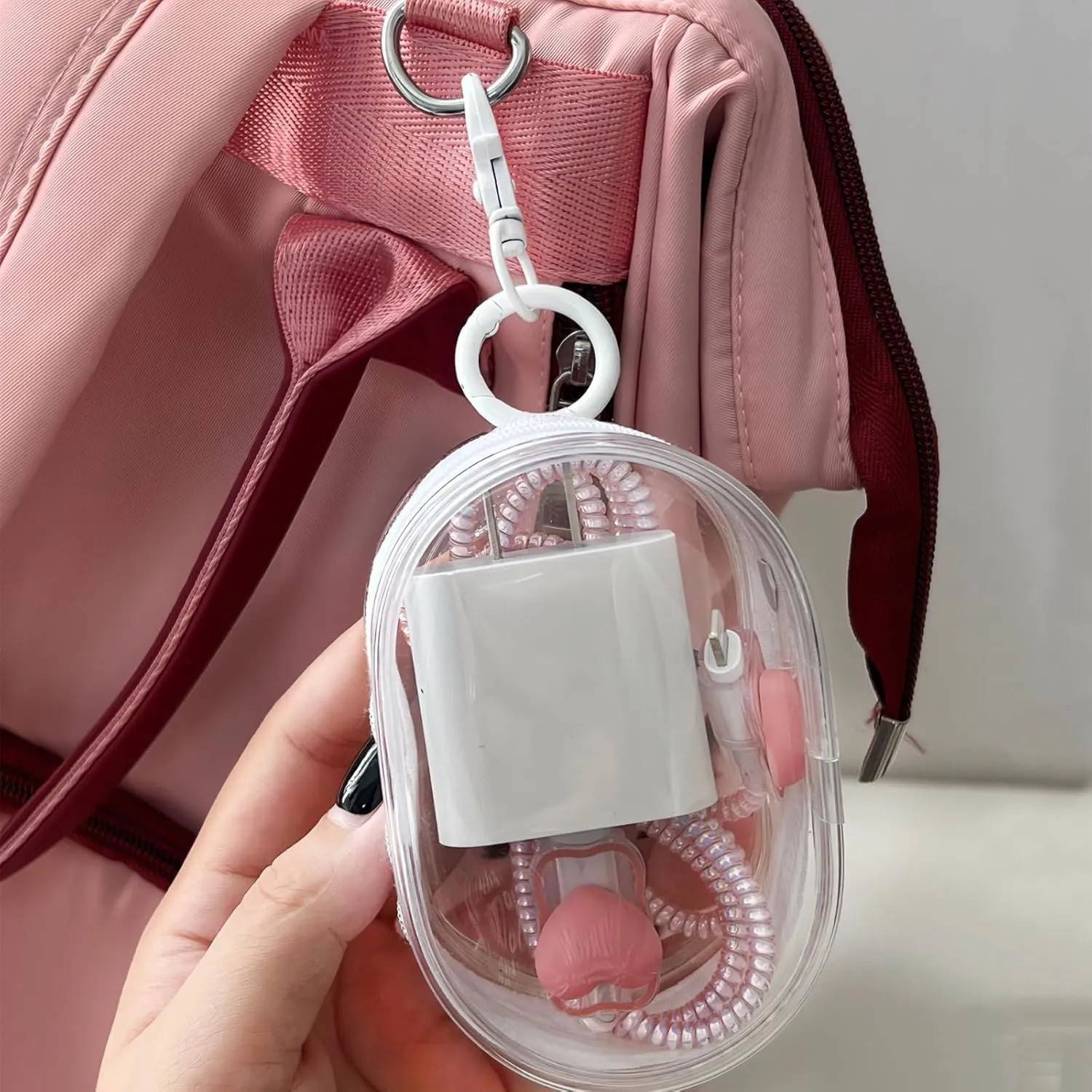 PVC Storage Bag for Organizing Data Cables, Chargers, Earphone, Earbud, Keys, Change, Camera Chips, Portable Transparent Storage Pouch, Multi-Functional Storage Box (2 pcs White   White)