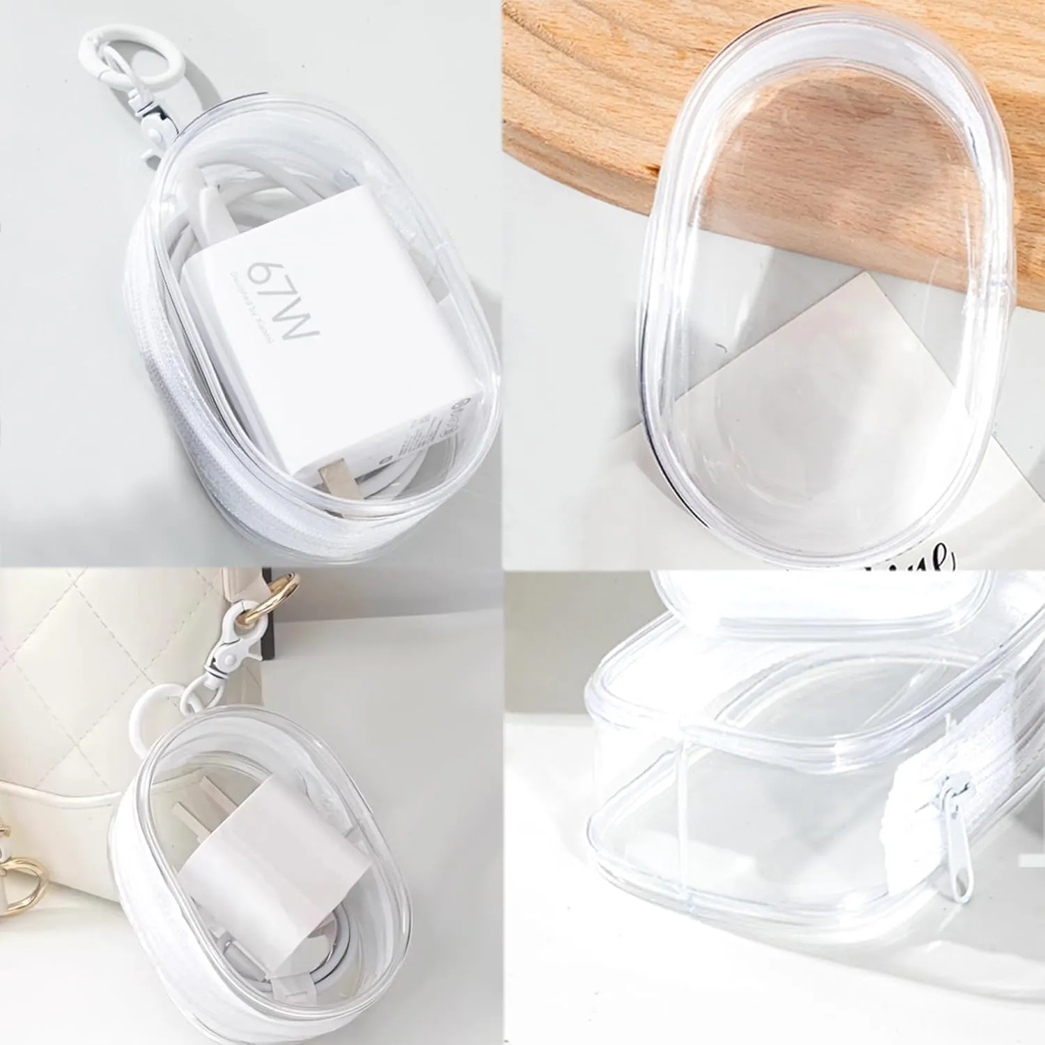 PVC Storage Bag for Organizing Data Cables, Chargers, Earphone, Earbud, Keys, Change, Camera Chips, Portable Transparent Storage Pouch, Multi-Functional Storage Box (2 pcs White   White)