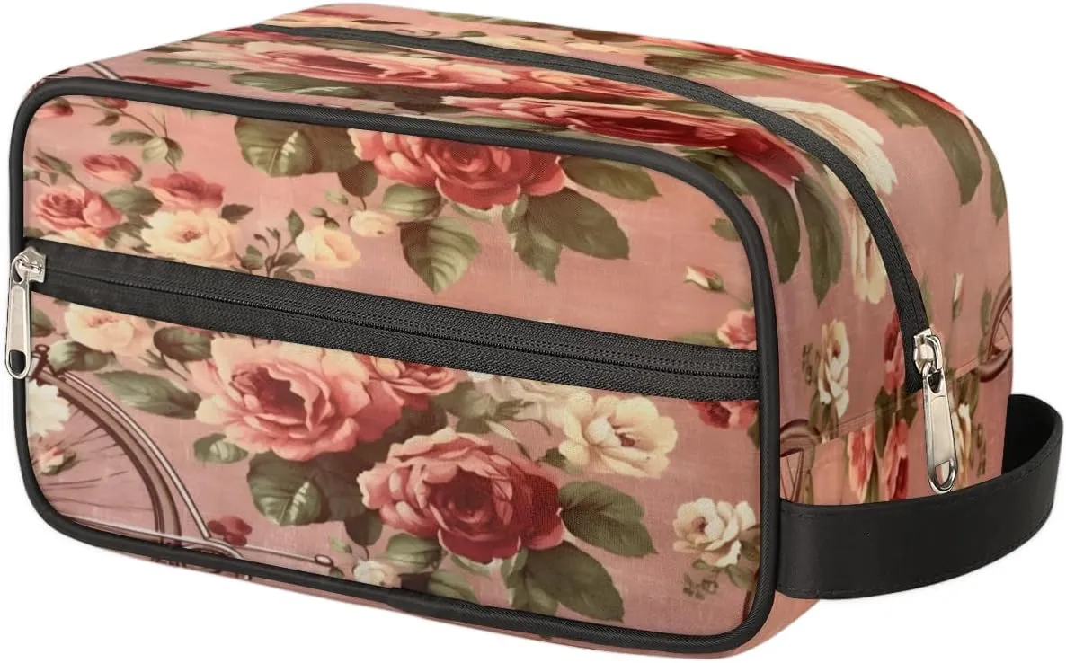 QsirBC Modern Retro Pattern Toiletry Bag for Men Travel Makeup Organizer Mens Shaving Kit Bag Traveling Cosmetic Bags for Toiletries Accessories