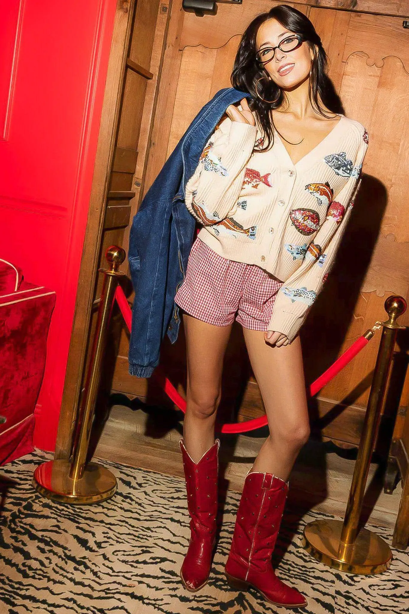 Queen of Sparkles Beige Fish Cardigan