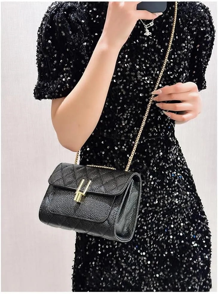 Quilted Leather Crossbody Purse for Women Trendy Ladies Shoulder Bag with Chain Designer Purses, Crossbody Bags