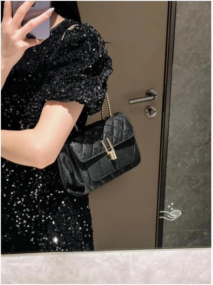Quilted Leather Crossbody Purse for Women Trendy Ladies Shoulder Bag with Chain Designer Purses, Crossbody Bags