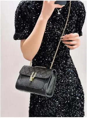 Quilted Leather Crossbody Purse for Women Trendy Ladies Shoulder Bag with Chain Designer Purses, Crossbody Bags