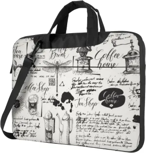 Retro Coffee Theme Modern 13-15.6 Inch Laptop Bag For Man And Women, Computer Messenger Bag, Trendy Shoulder Strap Design