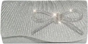 Rhinestone Bow Clutch Purses Women Chic Shiny Evening Handbag Evening Clutch Bag with Chain for Party Prom Wedding