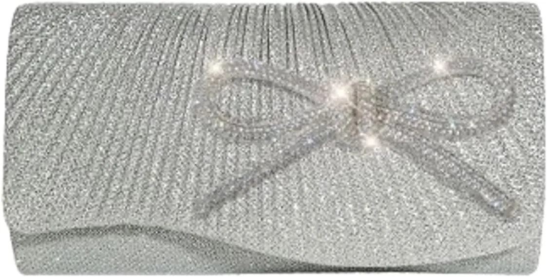 Rhinestone Bow Clutch Purses Women Chic Shiny Evening Handbag Evening Clutch Bag with Chain for Party Prom Wedding