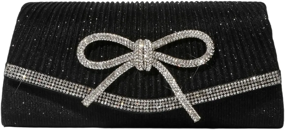 Rhinestone Bow Clutch Purses Women Shiny Evening Handbag Chic Evening Clutch Bag with Chain for Party Prom Wedding