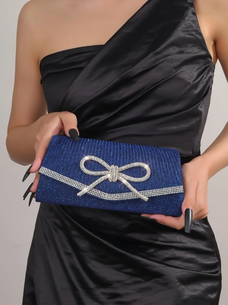 Rhinestone Bow Clutch Purses Women Shiny Evening Handbag Chic Evening Clutch Bag with Chain for Party Prom Wedding