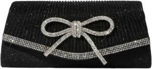 Rhinestone Bow Clutch Purses Women Shiny Evening Handbag Chic Evening Clutch Bag with Chain for Party Prom Wedding