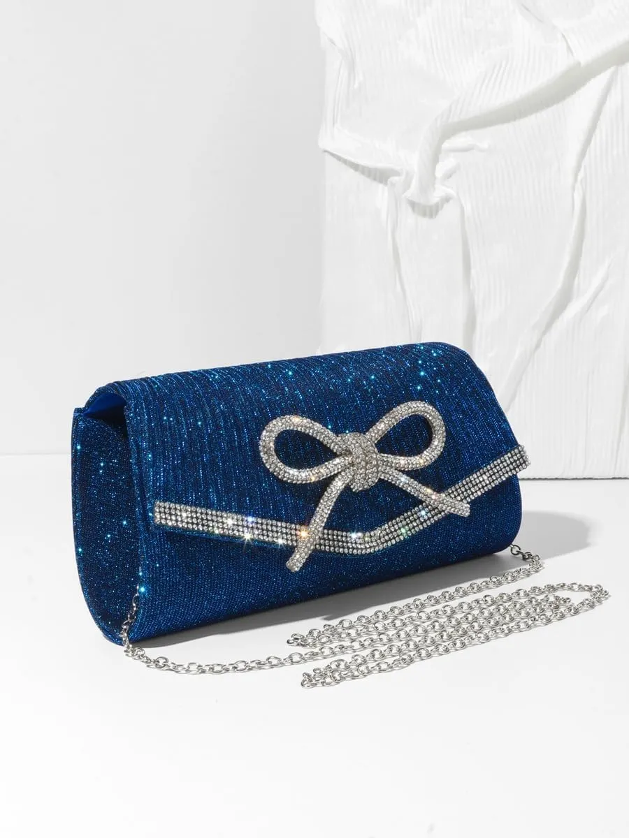 Rhinestone Bow Clutch Purses Women Shiny Evening Handbag Chic Evening Clutch Bag with Chain for Party Prom Wedding