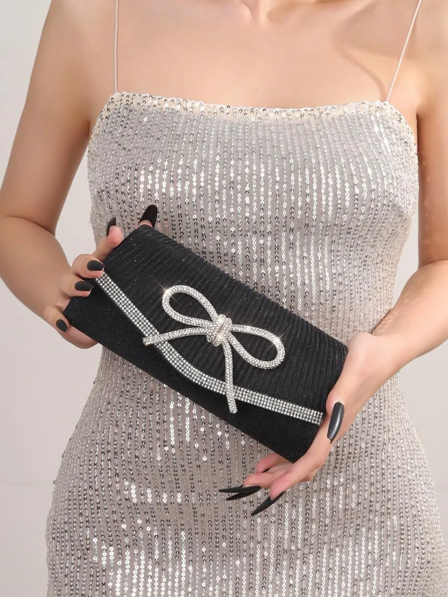 Rhinestone Bow Clutch Purses Women Shiny Evening Handbag Chic Evening Clutch Bag with Chain for Party Prom Wedding