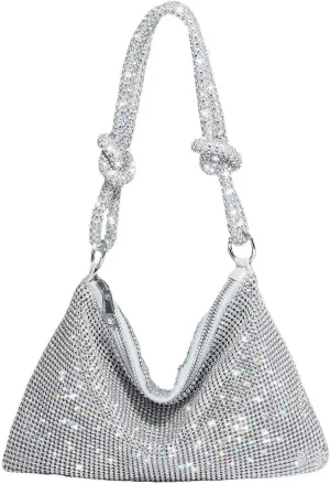 Rhinestone Evening Purses for Women Hobo Bags Chic Sparkly Crystal Cluth Purse Bling Shiny Handbag for Party Club