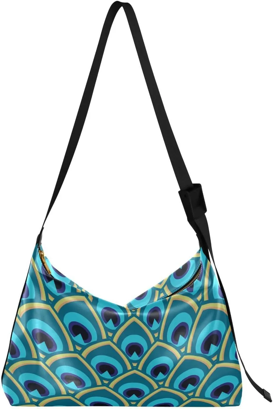 Seamless Peacock Pattern Hobo Crossbody Bags for Women Leather Large Shoulder Bag Cross Body Trendy Trendy Womens Tote Bags Handbag for Travel Shopping