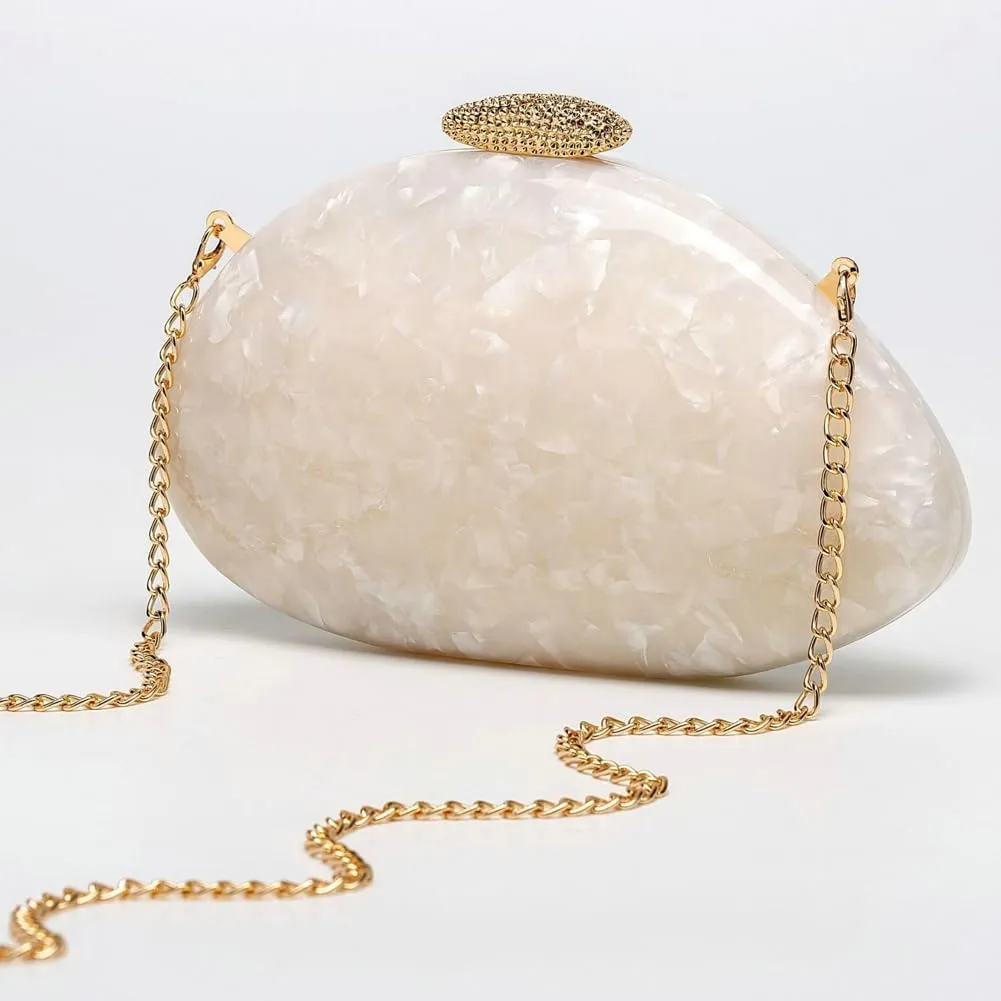 Shell Shape Purse for Women Premium Acrylic Clutch Purse Chic Marble Evening Bag for Wedding Prom Fancy Seashell Bags