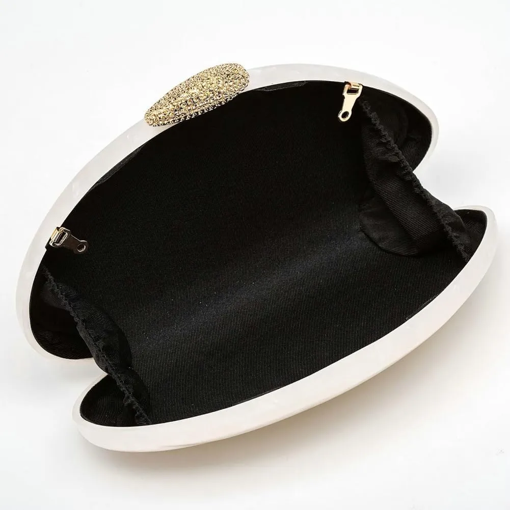 Shell Shape Purse for Women Premium Acrylic Clutch Purse Chic Marble Evening Bag for Wedding Prom Fancy Seashell Bags