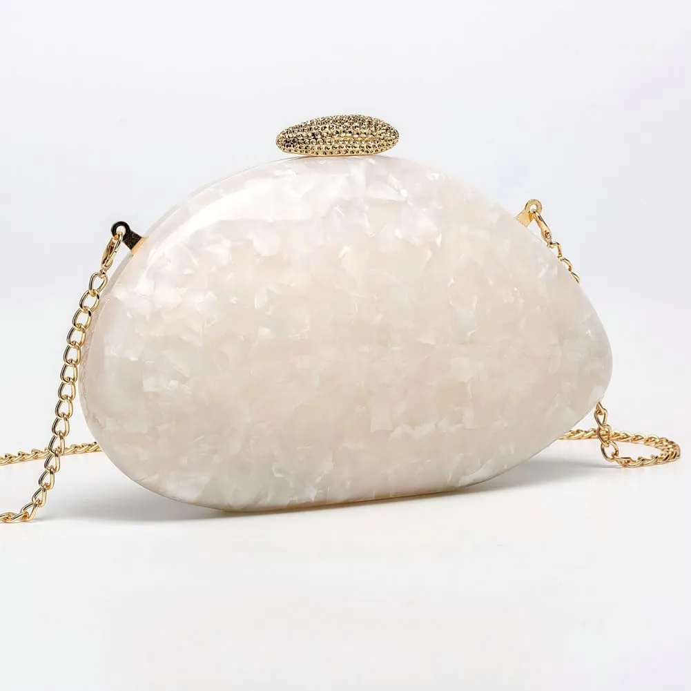 Shell Shape Purse for Women Premium Acrylic Clutch Purse Chic Marble Evening Bag for Wedding Prom Fancy Seashell Bags