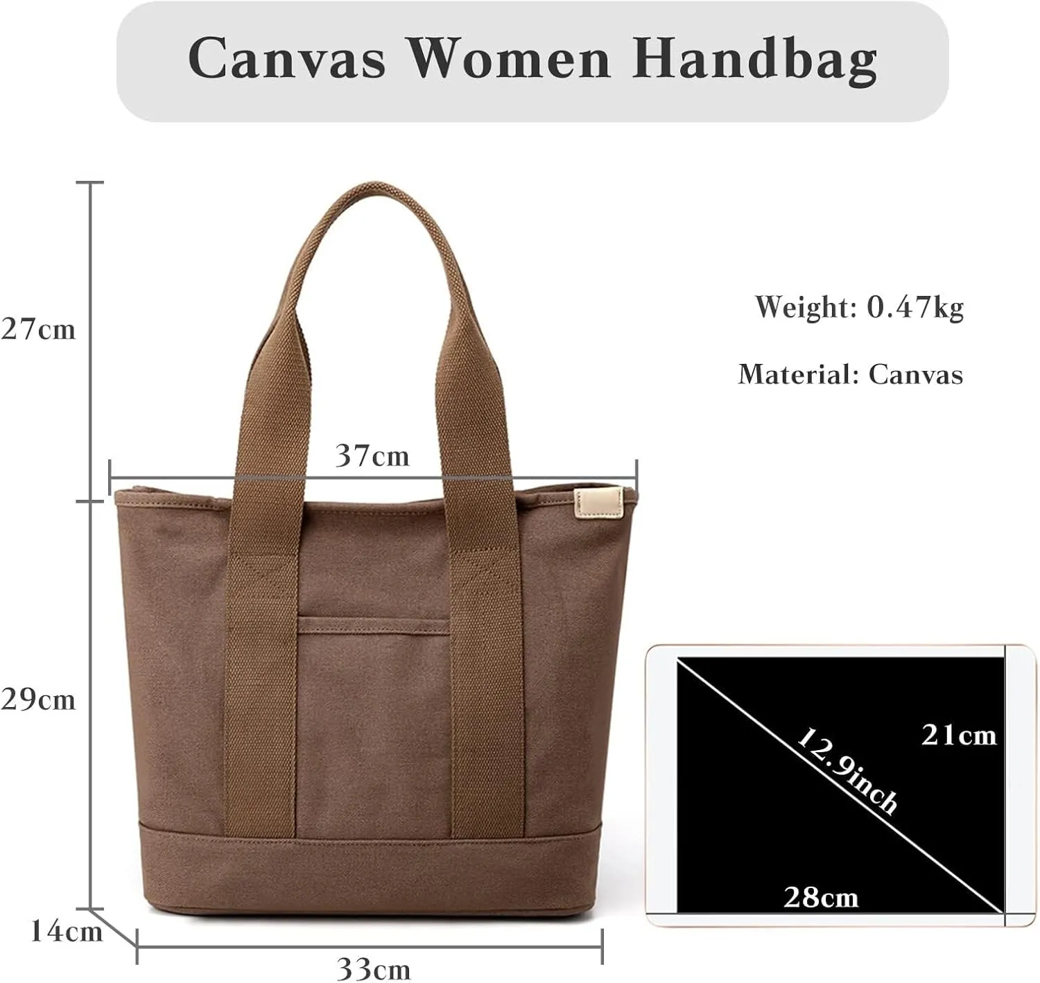 Shoulder Casual Top Handle Large Capacity Chic Hobo for Work Shopping Travel Dail Women Handbag Canvas Tote