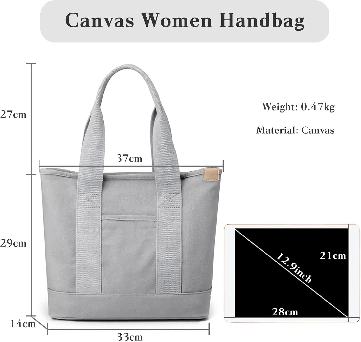Shoulder Casual Top Handle Large Capacity Chic Hobo for Work Shopping Travel Dail Women Handbag Canvas Tote