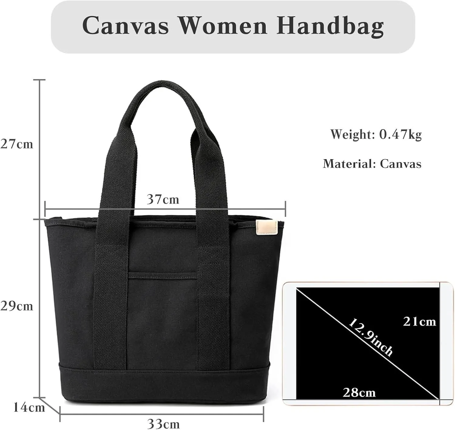 Shoulder Casual Top Handle Large Capacity Chic Hobo for Work Shopping Travel Dail Women Handbag Canvas Tote